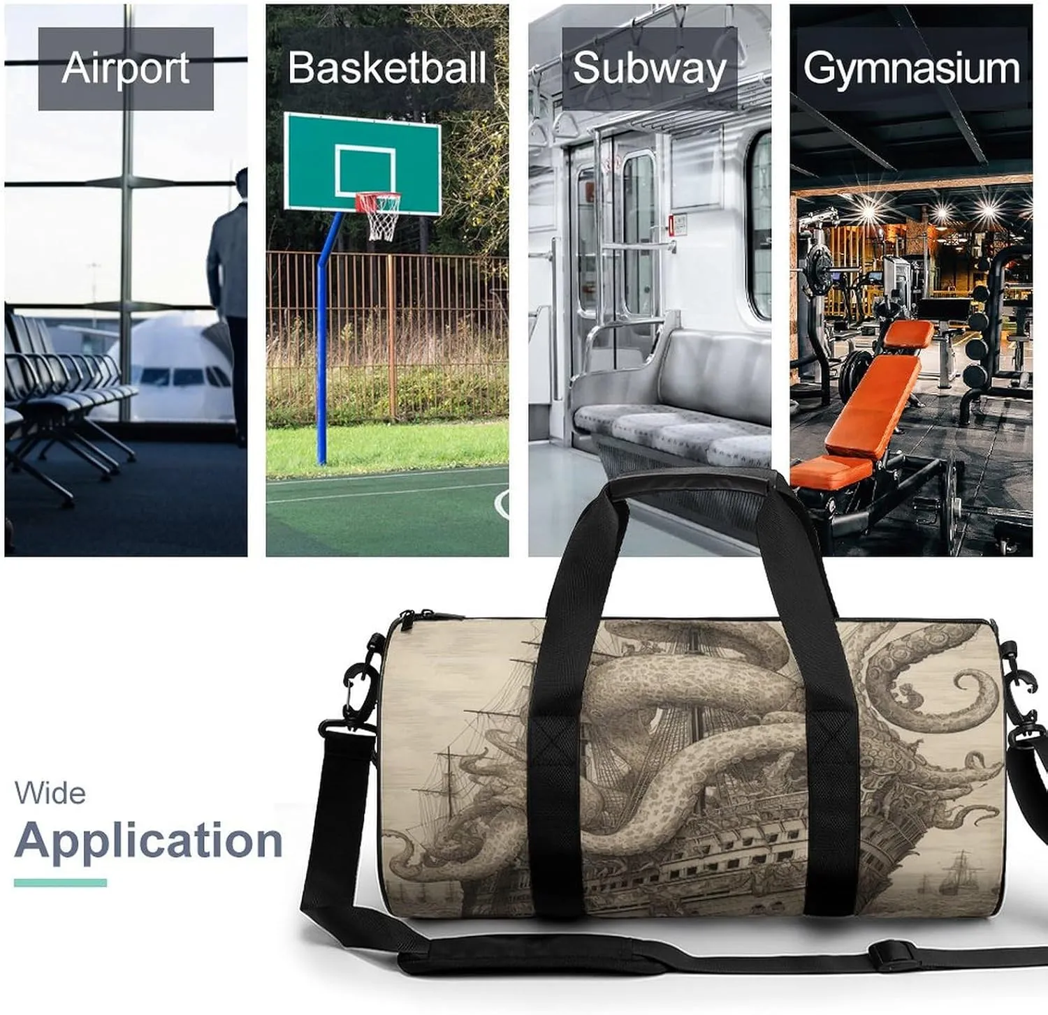 Gym Bag Sailing Pirate Octopus Duffel Bag for Men Women Overnight Bag with Shoe Compartment Workout Bags