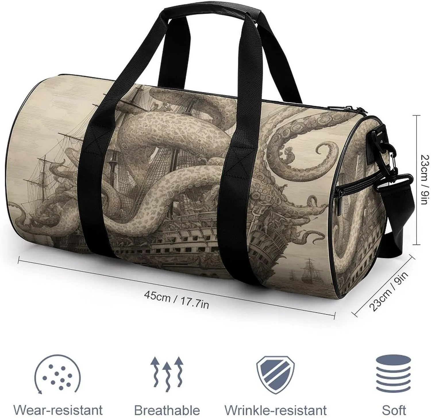 Gym Bag Sailing Pirate Octopus Duffel Bag for Men Women Overnight Bag with Shoe Compartment Workout Bags