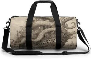 Gym Bag Sailing Pirate Octopus Duffel Bag for Men Women Overnight Bag with Shoe Compartment Workout Bags