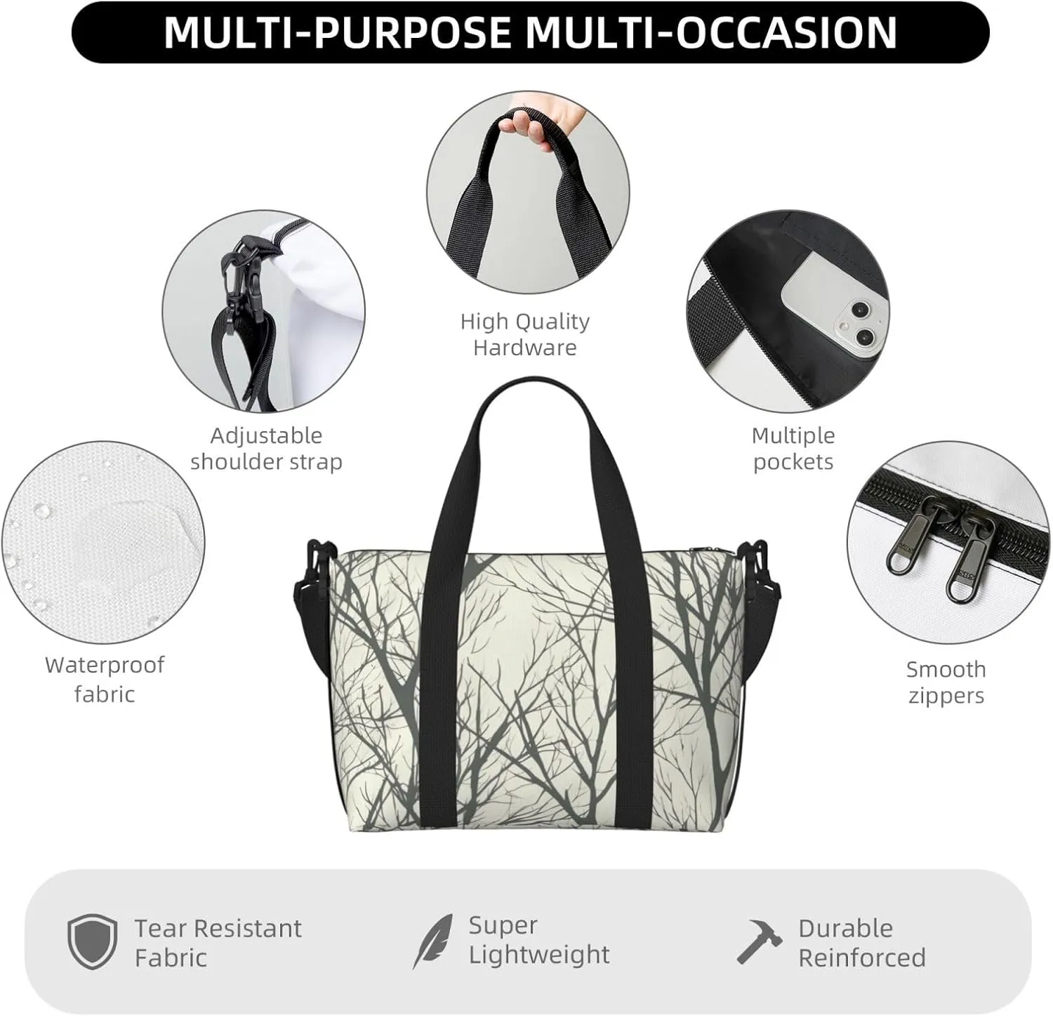 Gym Bag Tree Branch Duffel Bag for Men Women Travel Overnight Bag with Shoe Compartment Workout Bags