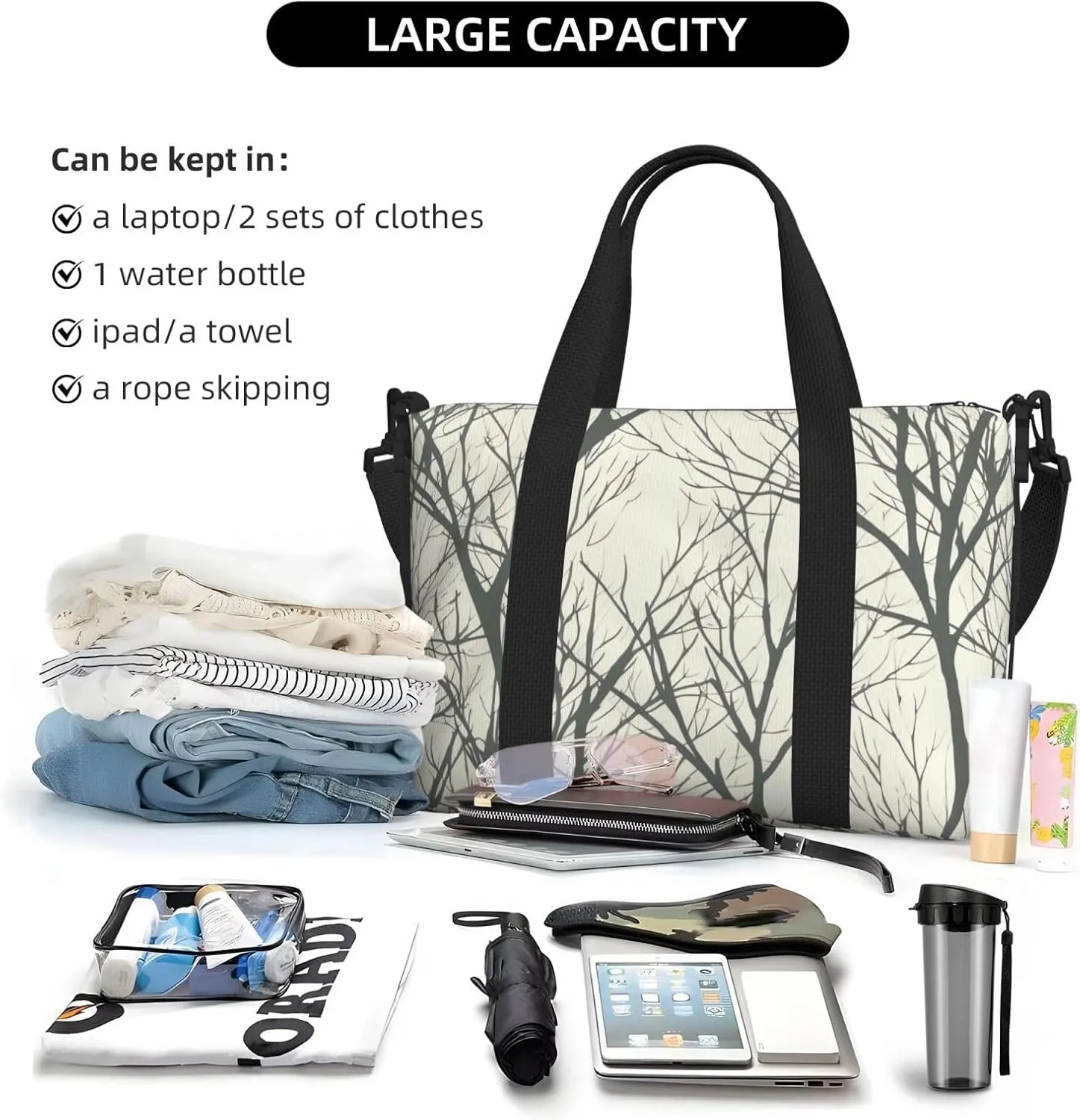 Gym Bag Tree Branch Duffel Bag for Men Women Travel Overnight Bag with Shoe Compartment Workout Bags