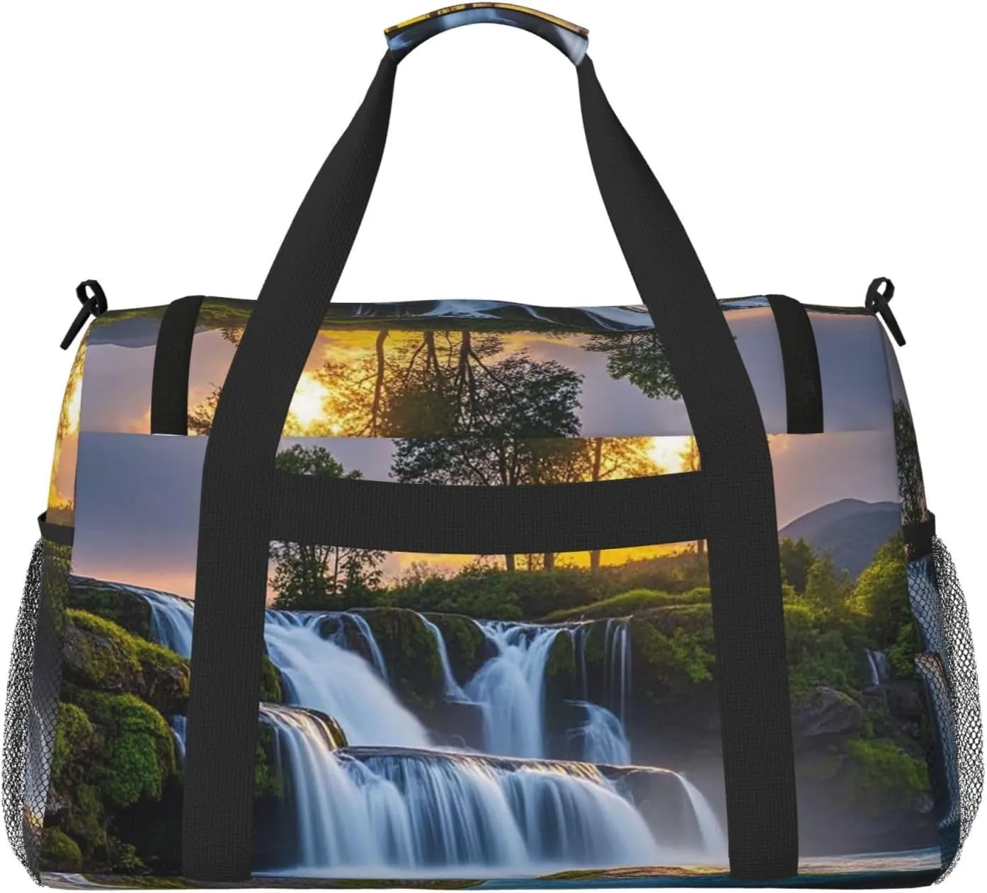 Gym Bag Waterfall at Sunset Duffel Bag for Men Women Travel Overnight Bag with Shoe Compartment Workout Bags