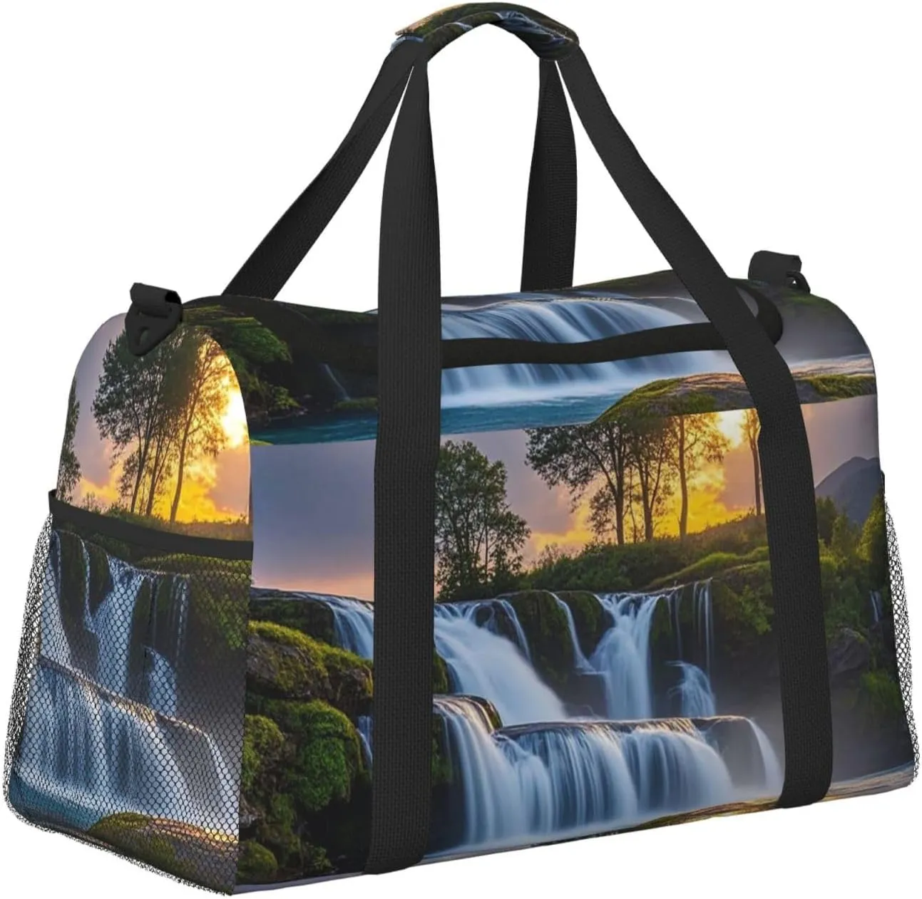 Gym Bag Waterfall at Sunset Duffel Bag for Men Women Travel Overnight Bag with Shoe Compartment Workout Bags