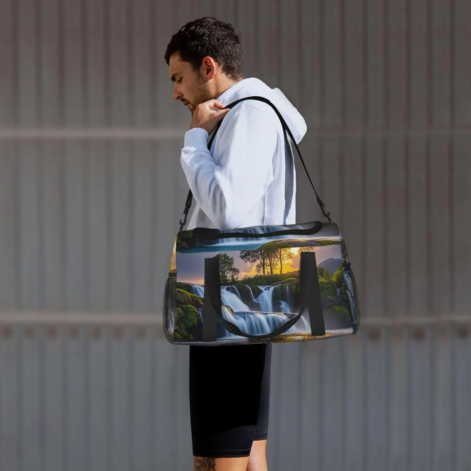 Gym Bag Waterfall at Sunset Duffel Bag for Men Women Travel Overnight Bag with Shoe Compartment Workout Bags