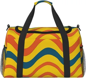Gym Bag Wavy Stripe Line2 Duffel Bag for Men Women Travel Overnight Bag with Shoe Compartment Workout Bags