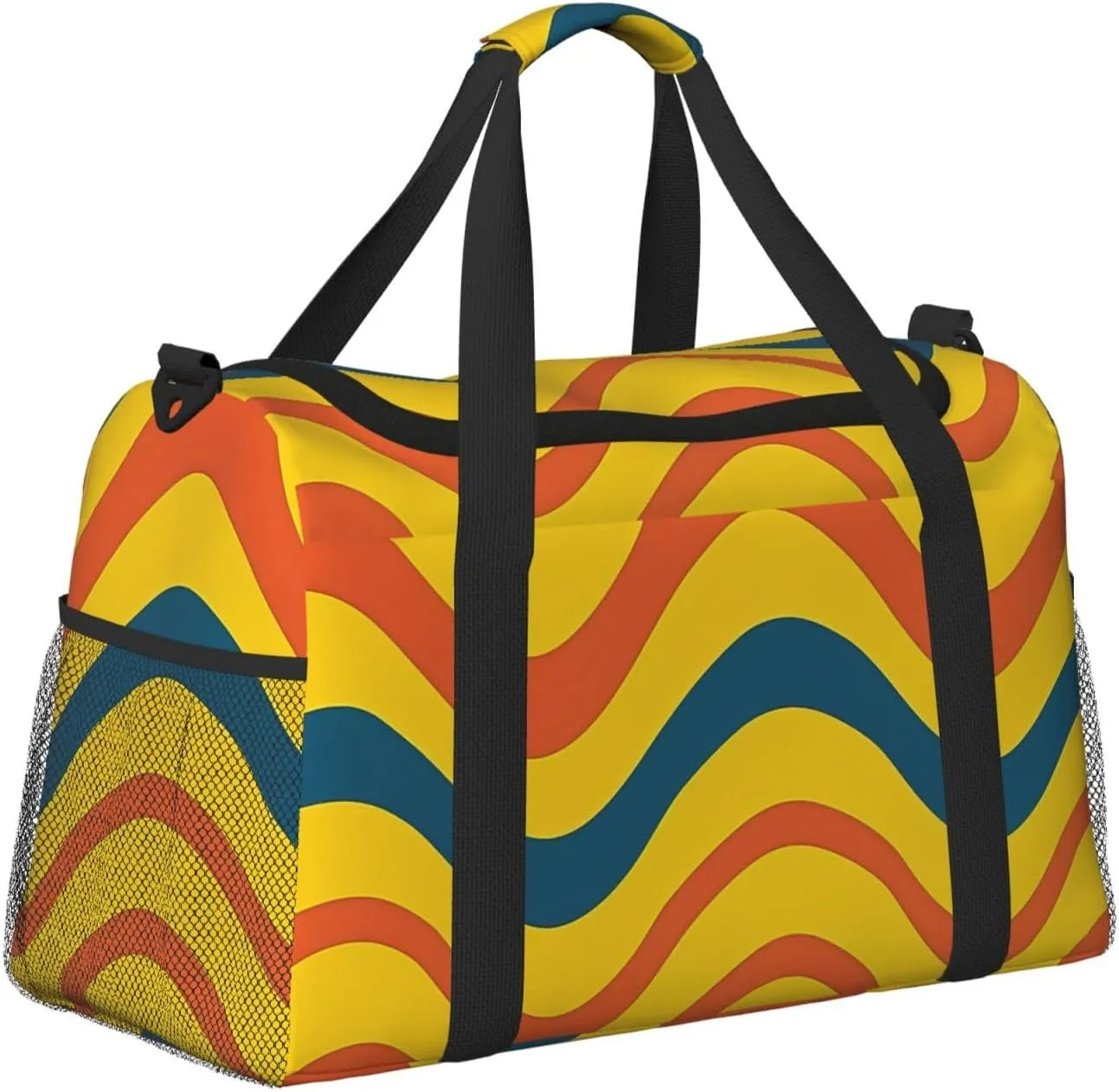 Gym Bag Wavy Stripe Line2 Duffel Bag for Men Women Travel Overnight Bag with Shoe Compartment Workout Bags