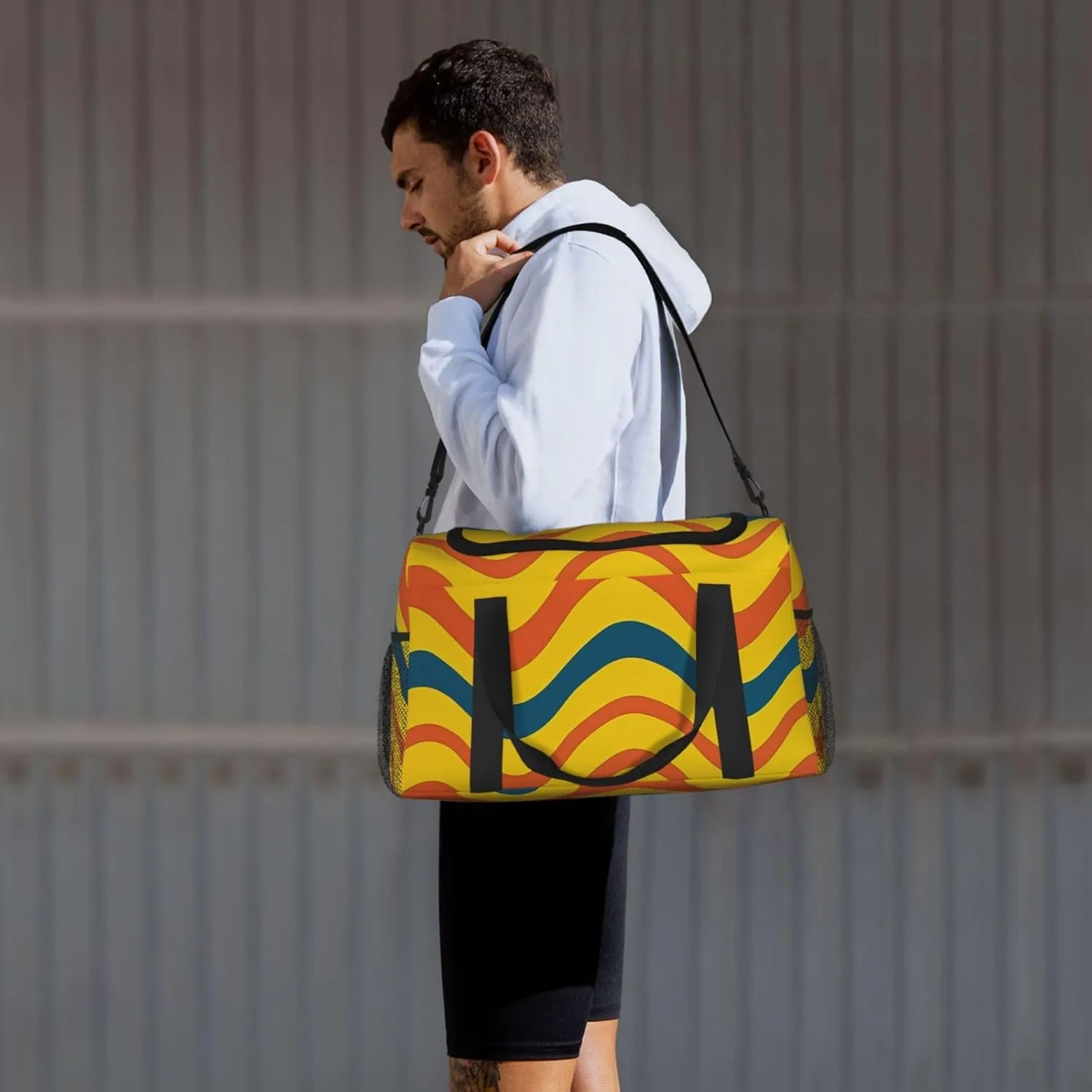 Gym Bag Wavy Stripe Line2 Duffel Bag for Men Women Travel Overnight Bag with Shoe Compartment Workout Bags