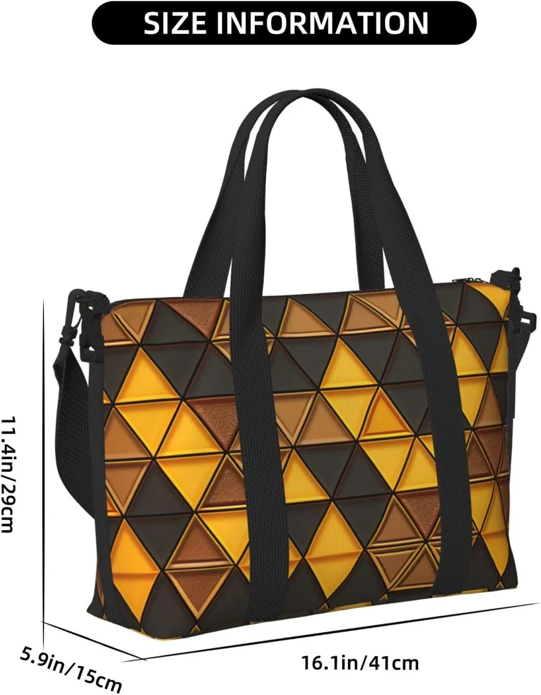 Gym Bag Yellow and Brown Triangles Duffel Bag for Men Women Travel Overnight Bag with Shoe Compartment Workout Bags