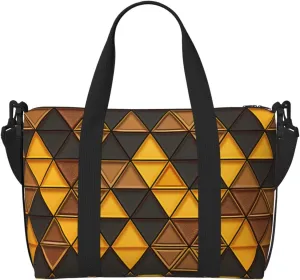 Gym Bag Yellow and Brown Triangles Duffel Bag for Men Women Travel Overnight Bag with Shoe Compartment Workout Bags