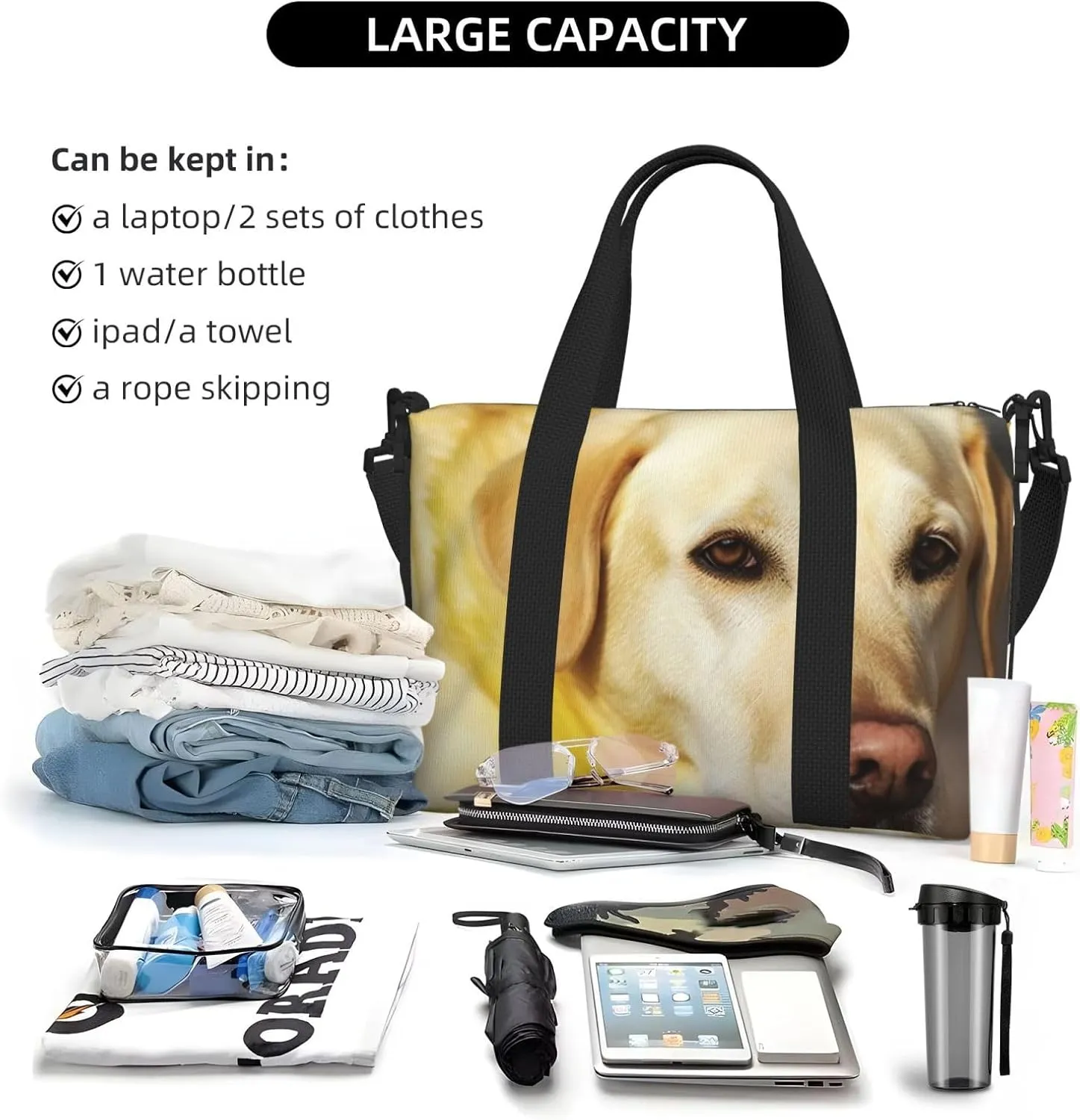 Gym Bag Yellow Dog Duffel Bag for Men Women Travel Overnight Bag with Shoe Compartment Workout Bags
