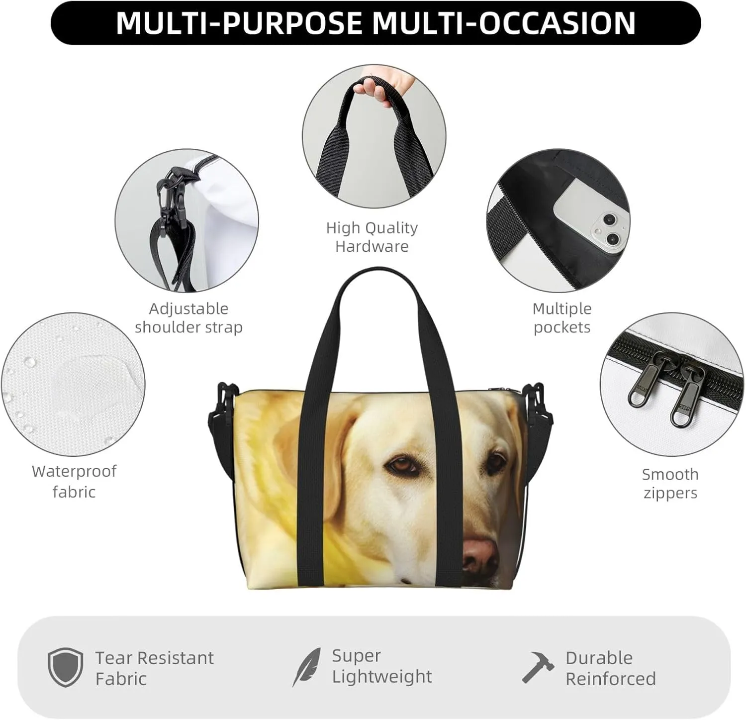 Gym Bag Yellow Dog Duffel Bag for Men Women Travel Overnight Bag with Shoe Compartment Workout Bags