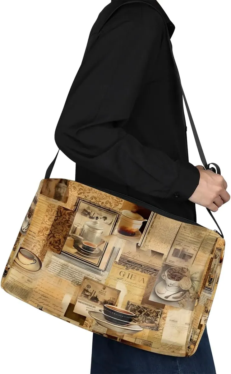 Gym Bags for Men 14.8 Inch Lightweight Carry On Bags for Airplanes Waterproof Duffle Bag for Travel, Food Retro Newspaper Pattern