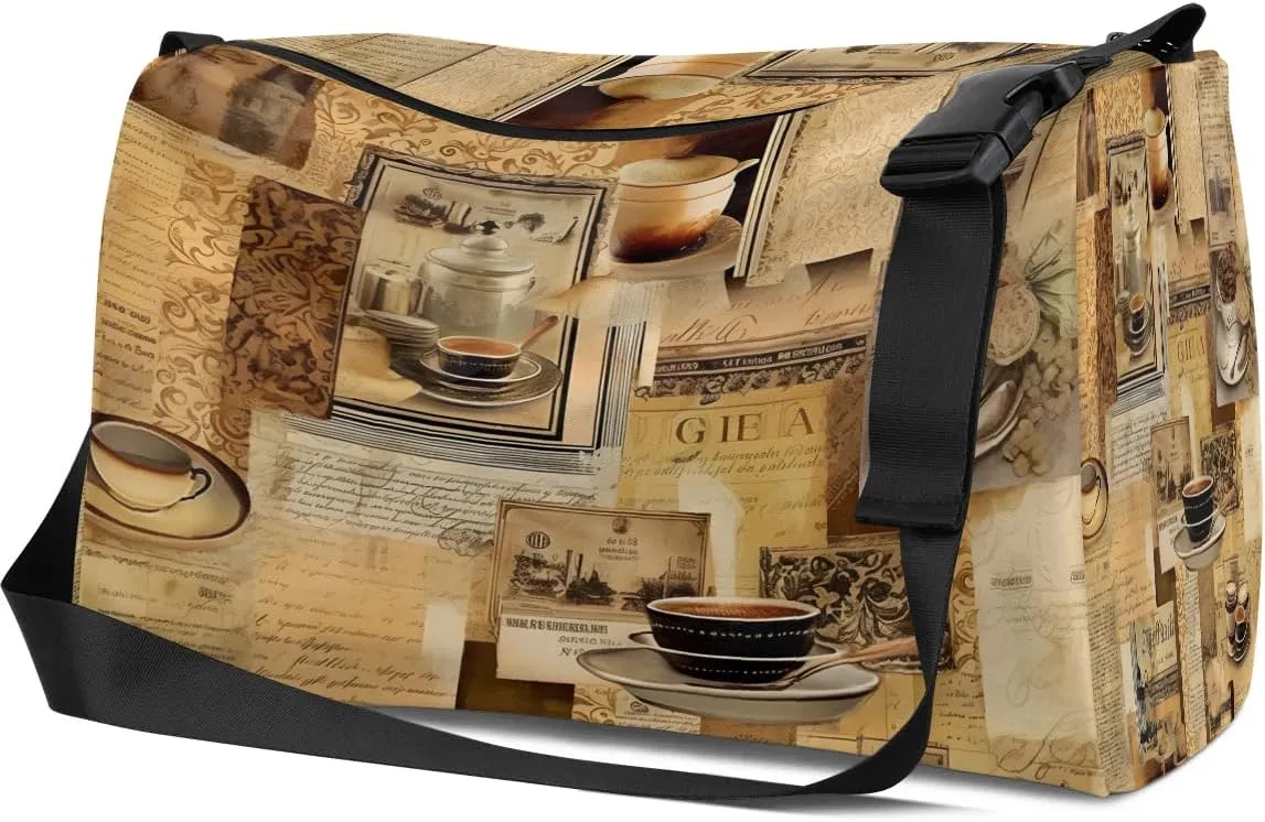 Gym Bags for Men 14.8 Inch Lightweight Carry On Bags for Airplanes Waterproof Duffle Bag for Travel, Food Retro Newspaper Pattern