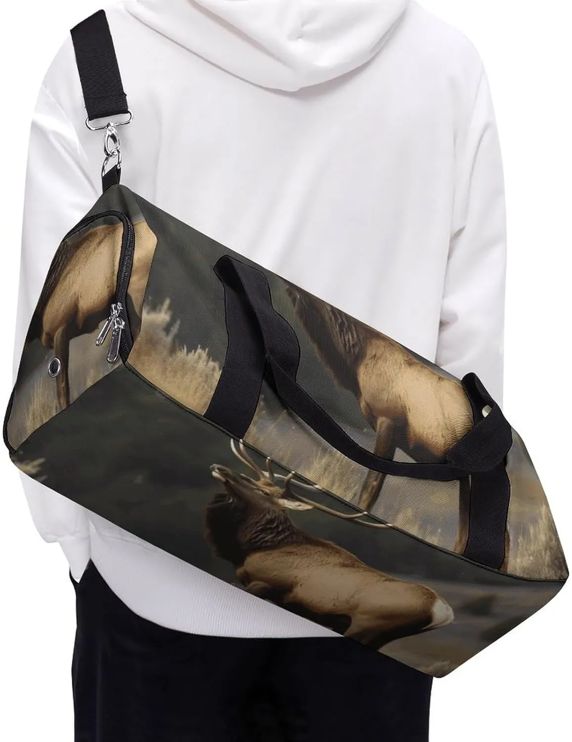 Gym Bags Small Bull Elk Duffel Bag Overnight Bag with Shoe Compartment Carryon Bag for Men Women