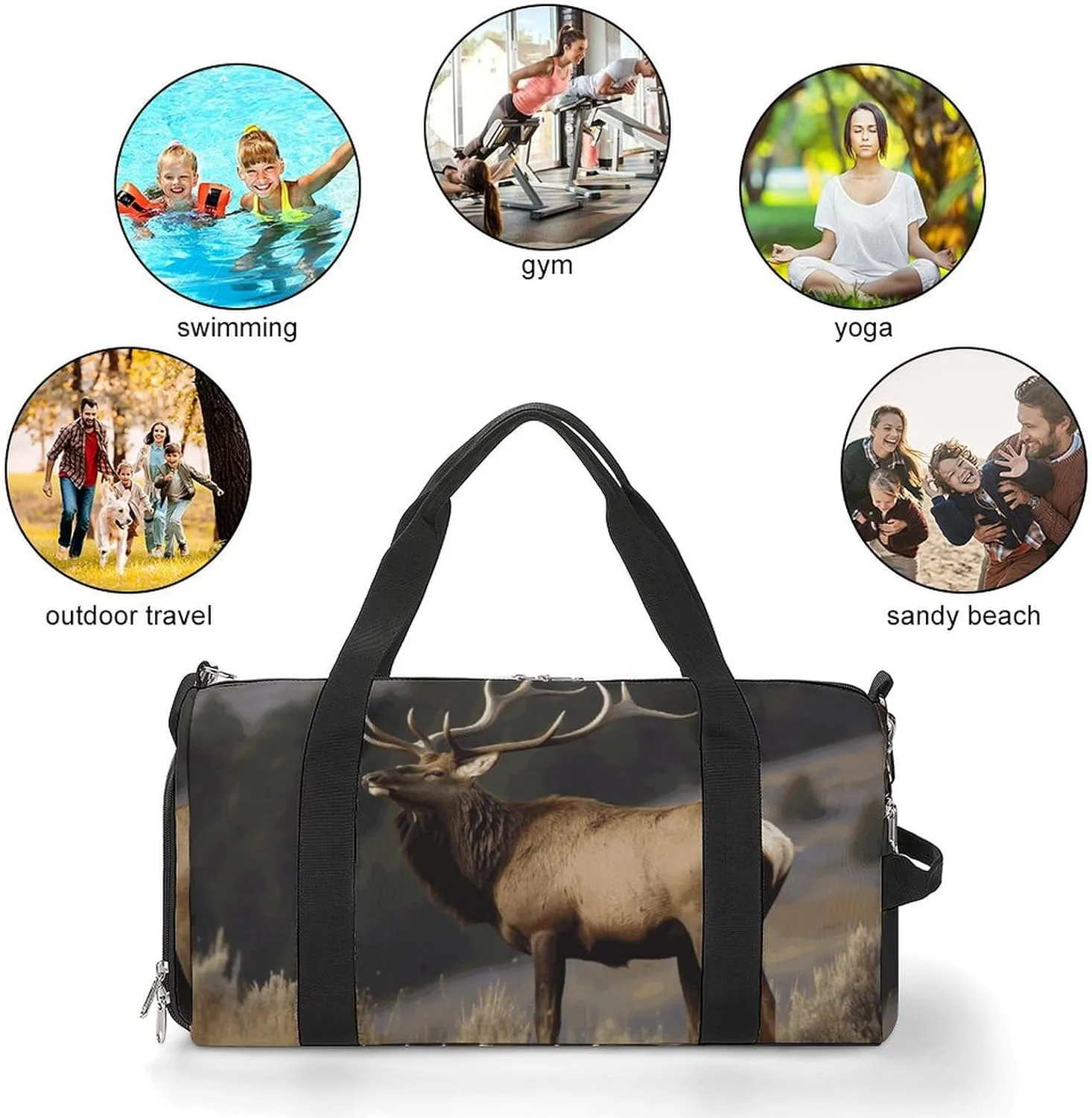 Gym Bags Small Bull Elk Duffel Bag Overnight Bag with Shoe Compartment Carryon Bag for Men Women