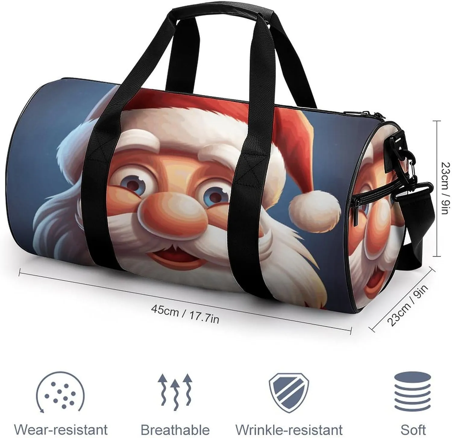 Gym Bags Small Cartoon Santa Claus Duffel Bag Overnight Bag with Shoe Compartment Carryon Bag for Men Women