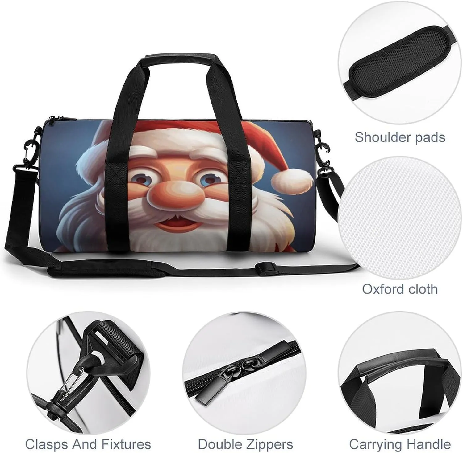 Gym Bags Small Cartoon Santa Claus Duffel Bag Overnight Bag with Shoe Compartment Carryon Bag for Men Women