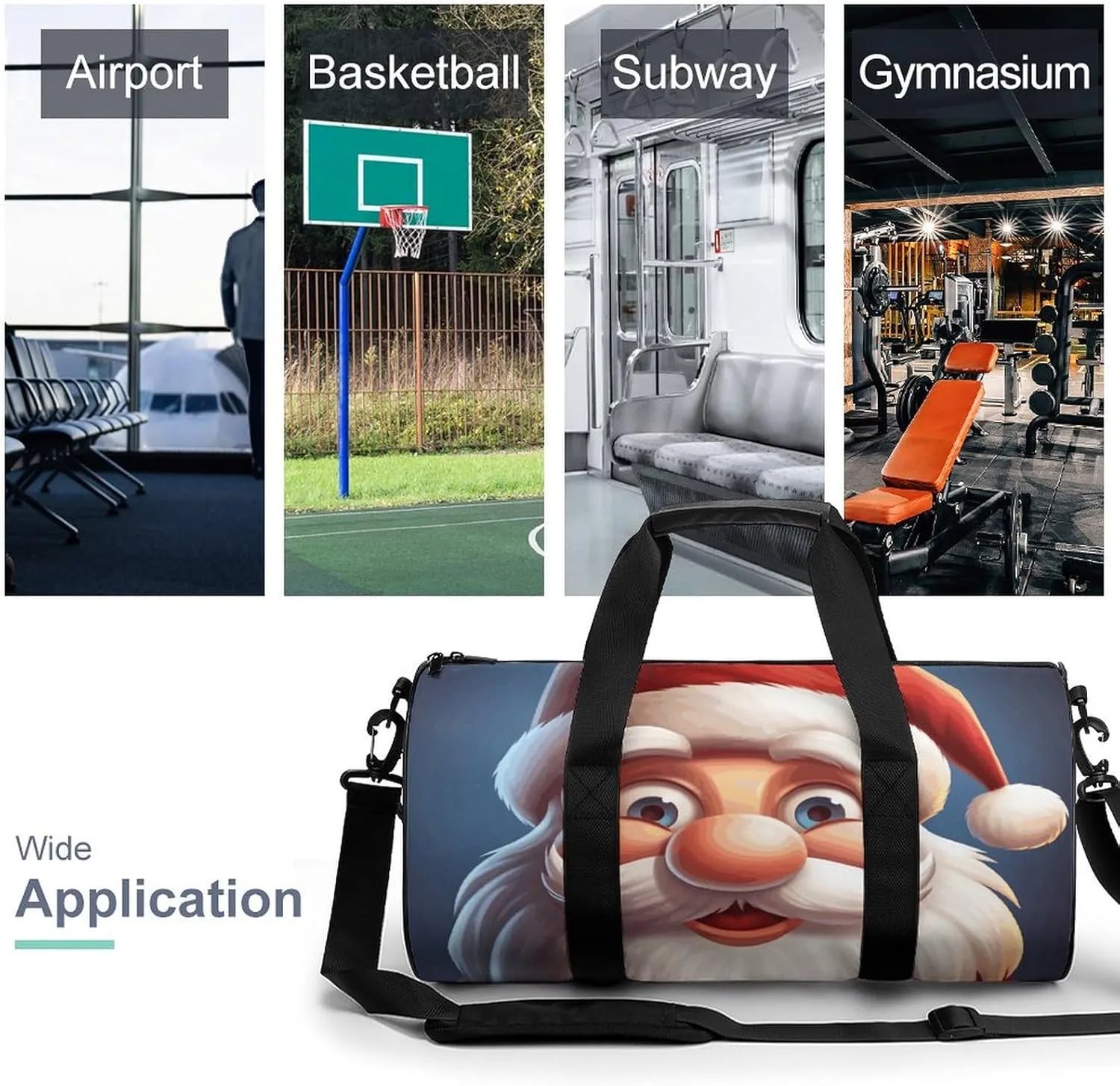 Gym Bags Small Cartoon Santa Claus Duffel Bag Overnight Bag with Shoe Compartment Carryon Bag for Men Women