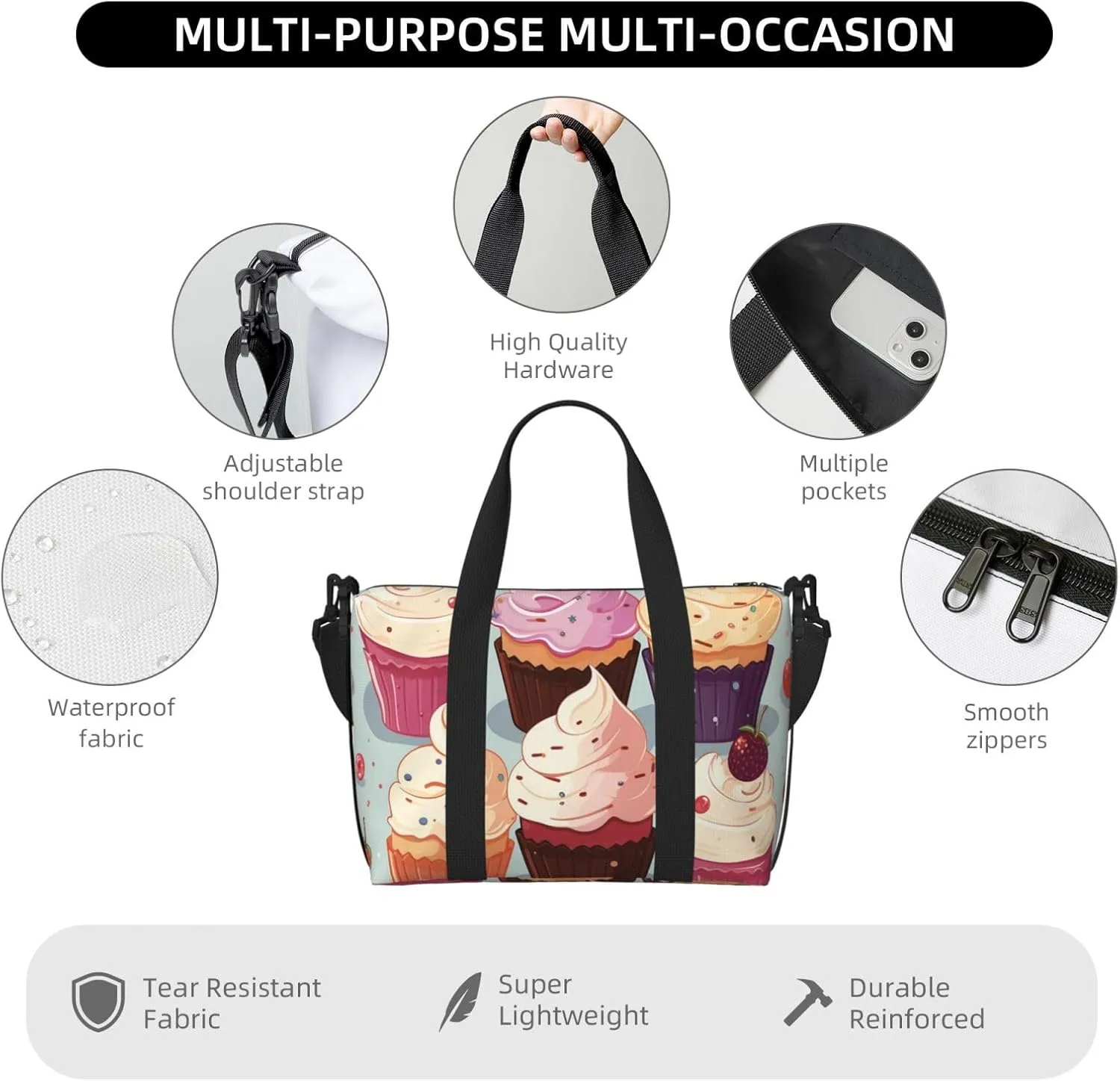 Gym Bags Small Delicious Cupcakes Duffel Bag Overnight Bag with Shoe Compartment Carryon Bag for Men Women