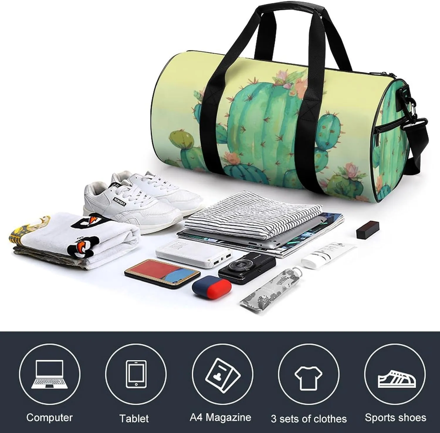 Gym Bags Small Funny Green Duffel Bag Overnight Bag with Shoe Compartment Carryon Bag for Men Women