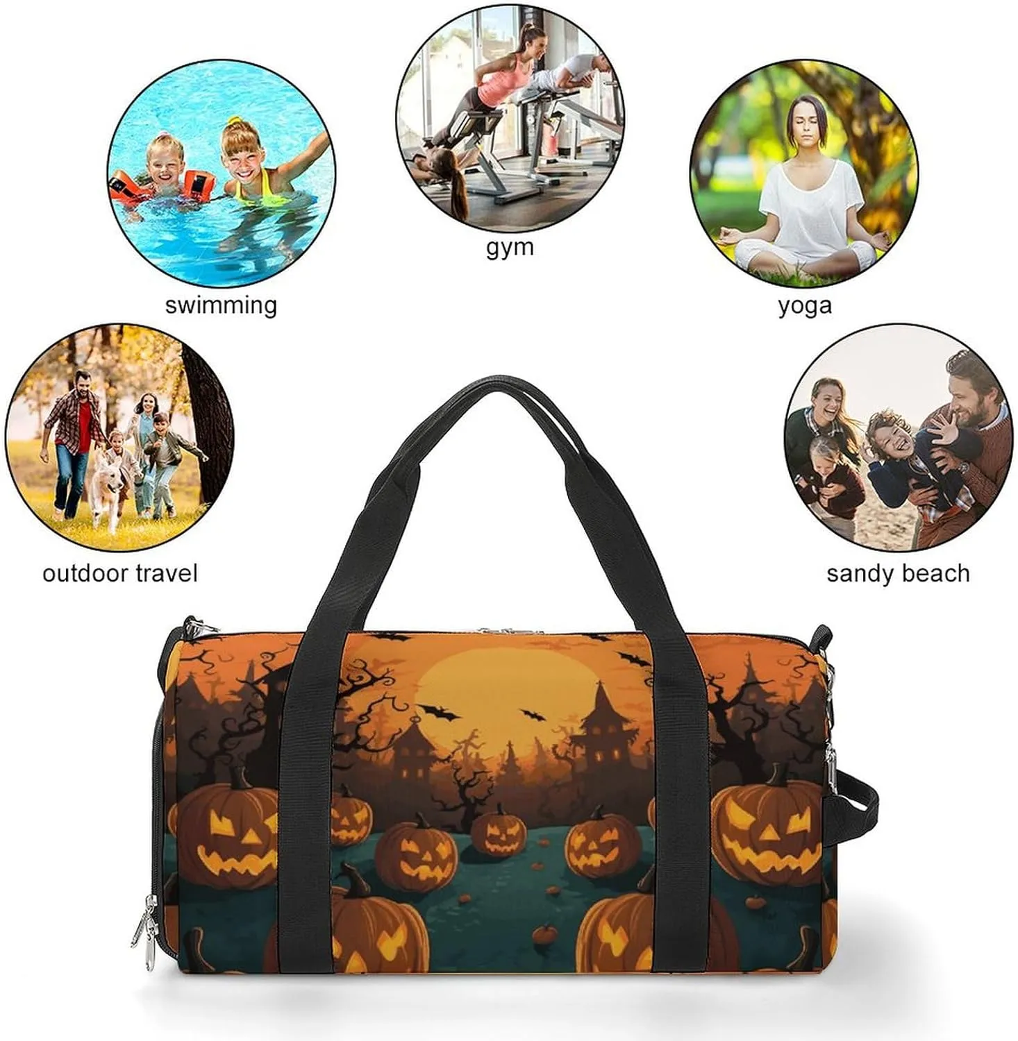Gym Bags Small Halloween Orange Duffel Bag Overnight Bag with Shoe Compartment Carryon Bag for Men Women