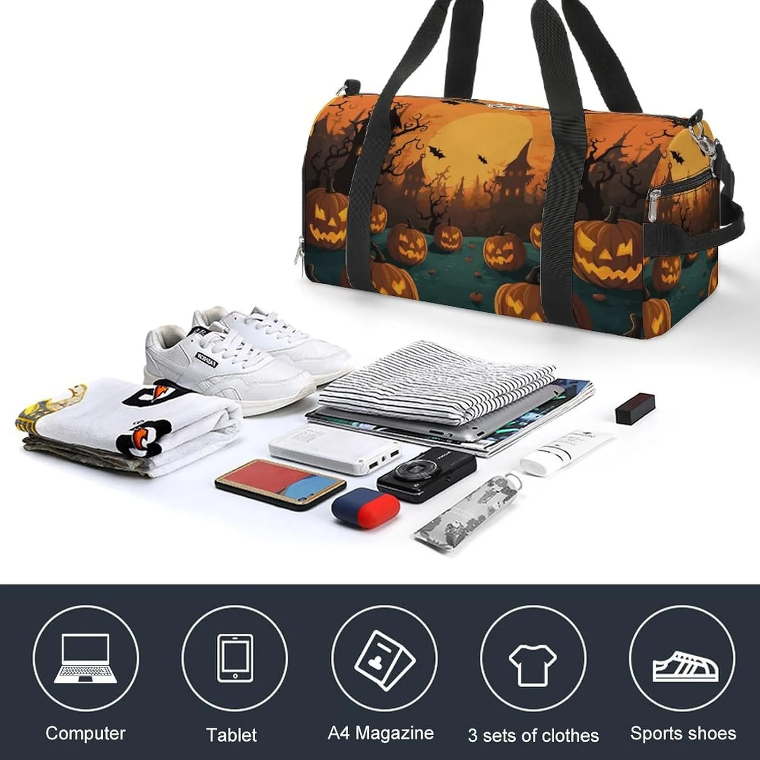 Gym Bags Small Halloween Orange Duffel Bag Overnight Bag with Shoe Compartment Carryon Bag for Men Women