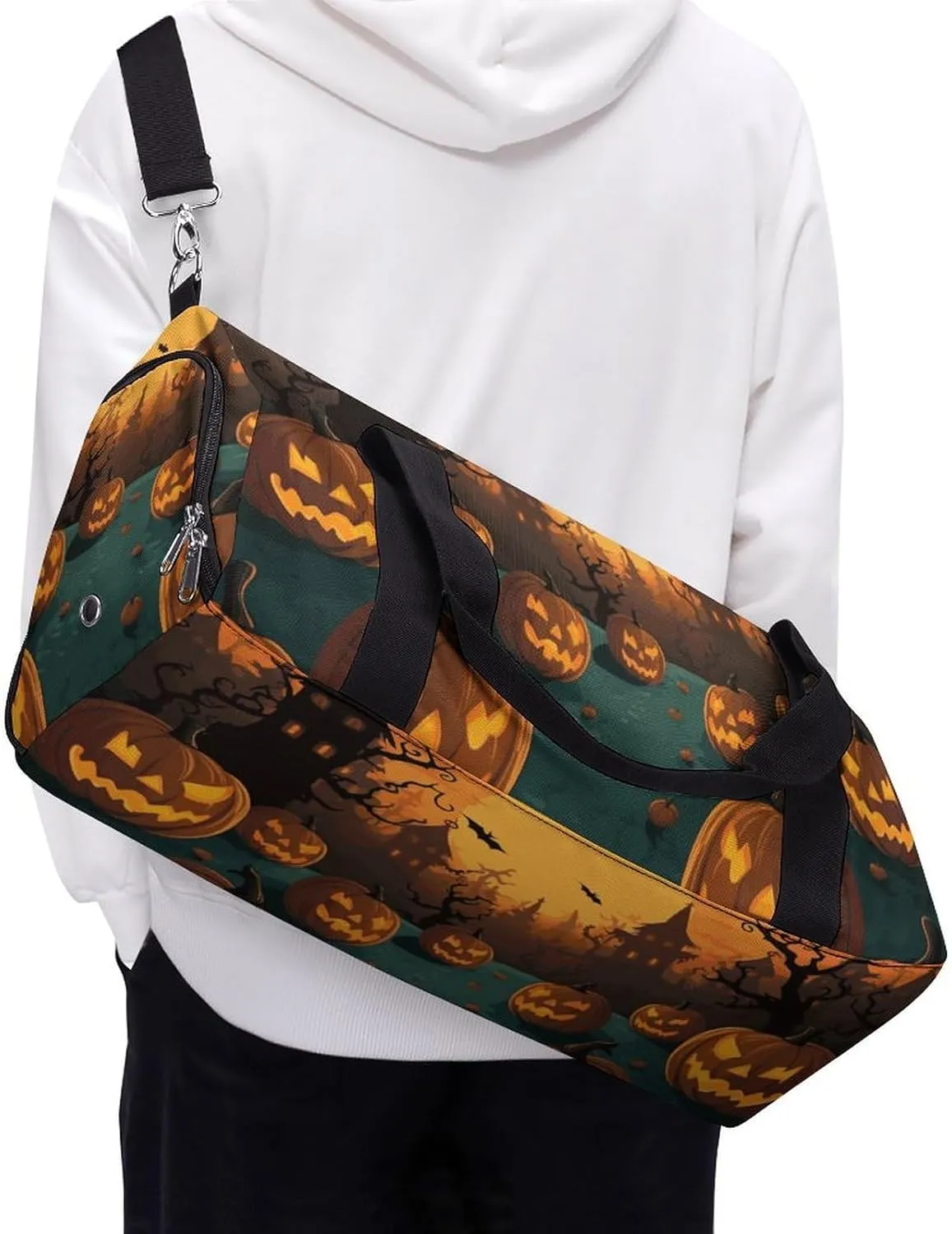 Gym Bags Small Halloween Orange Duffel Bag Overnight Bag with Shoe Compartment Carryon Bag for Men Women