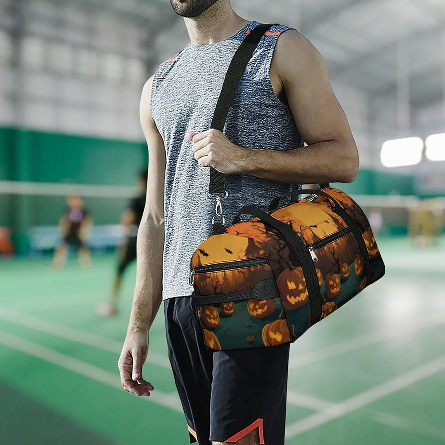 Gym Bags Small Halloween Orange Duffel Bag Overnight Bag with Shoe Compartment Carryon Bag for Men Women
