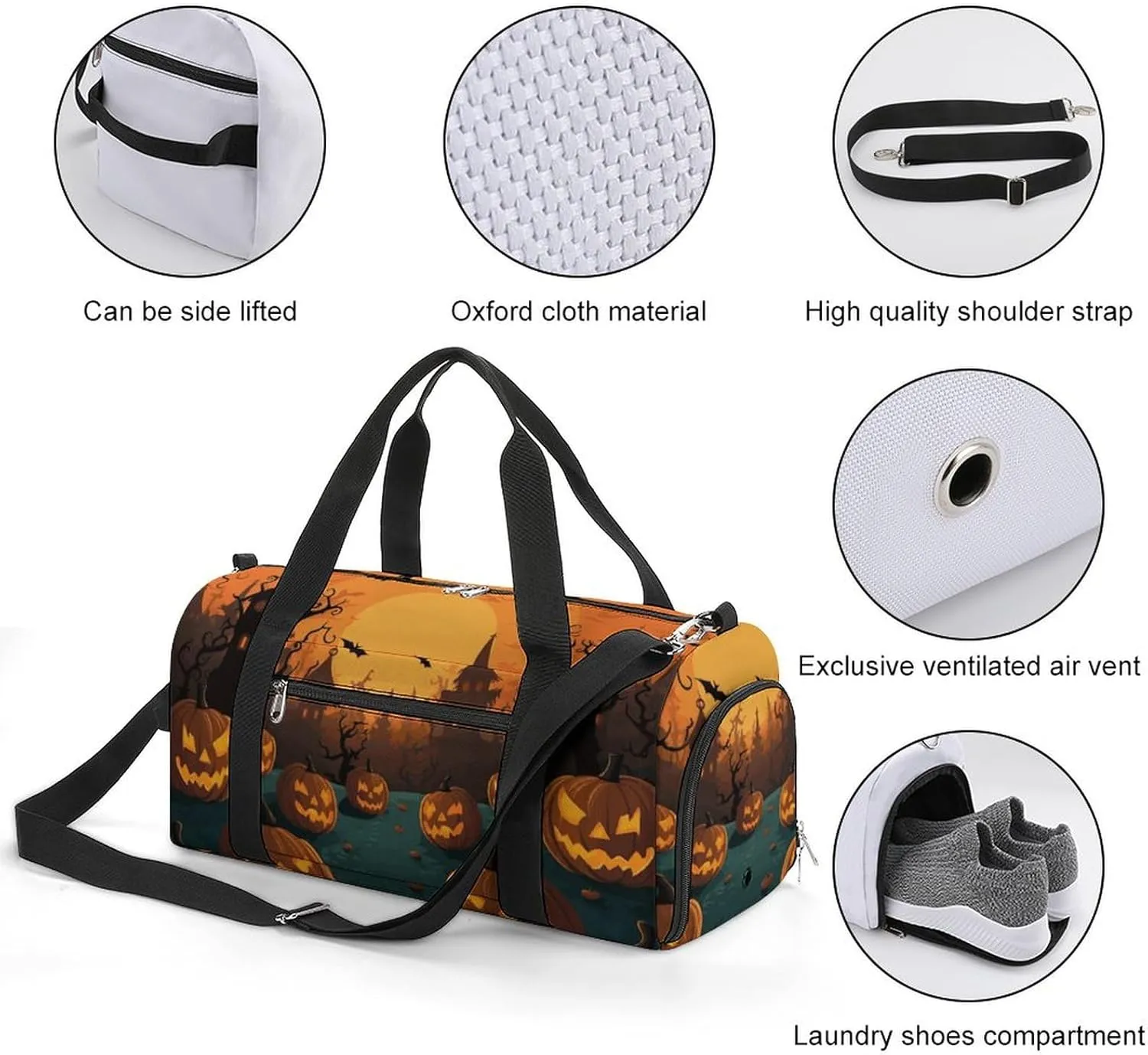 Gym Bags Small Halloween Orange Duffel Bag Overnight Bag with Shoe Compartment Carryon Bag for Men Women