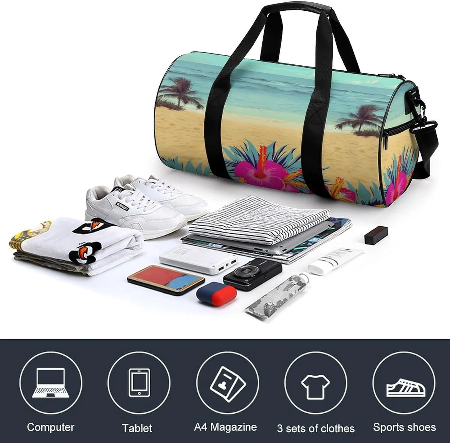 Gym Bags Small Hawaii Scenery Duffel Bag Overnight Bag with Shoe Compartment Carryon Bag for Men Women