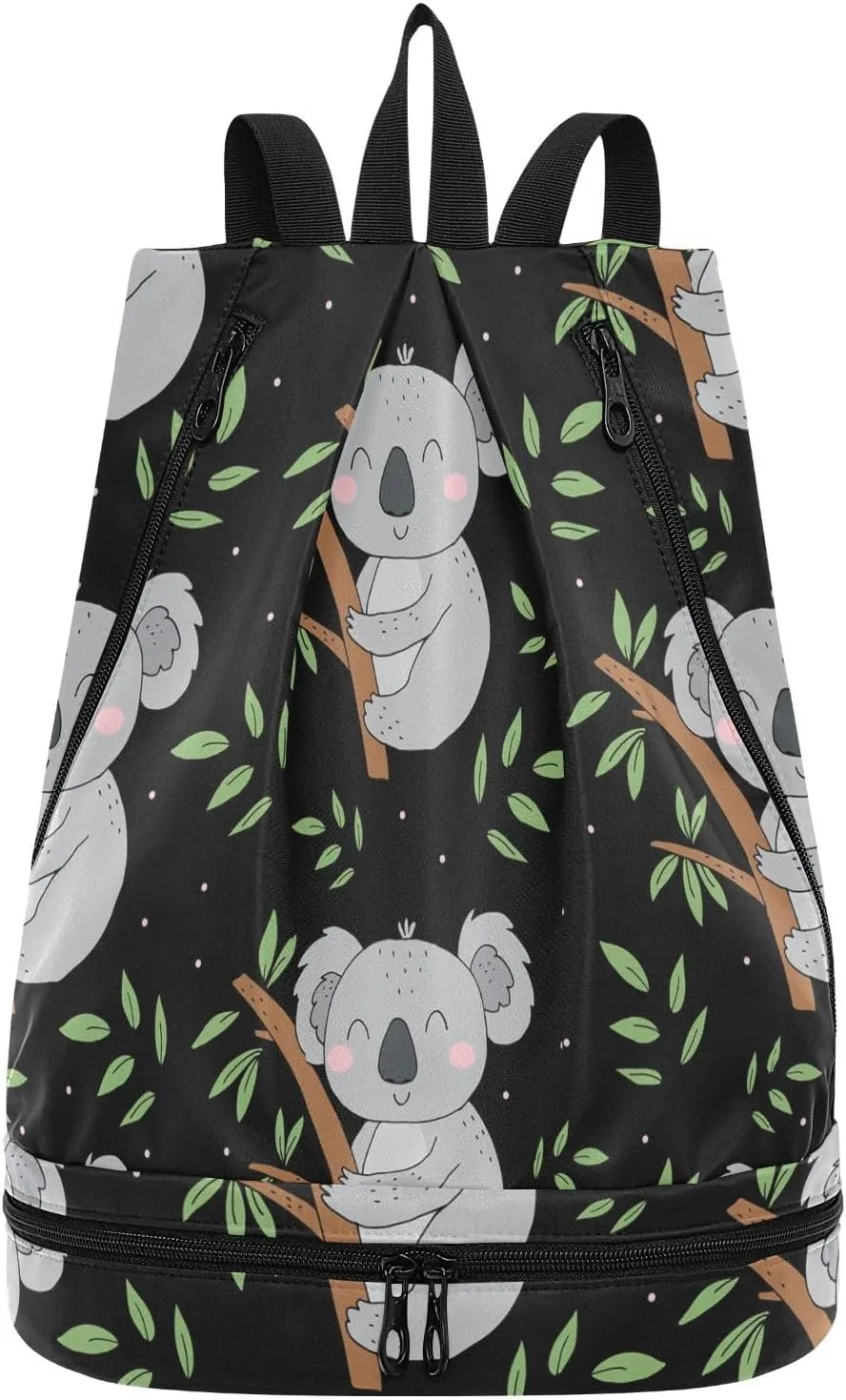Gym Drawstring Bags Daypacks Backpack Purse Casual Knapsack Shoulder Bag Sitting Rucksack Swimming Equipment Bags Print Grey Sleeping Koala Bear on Tree Trunk Green Leaves