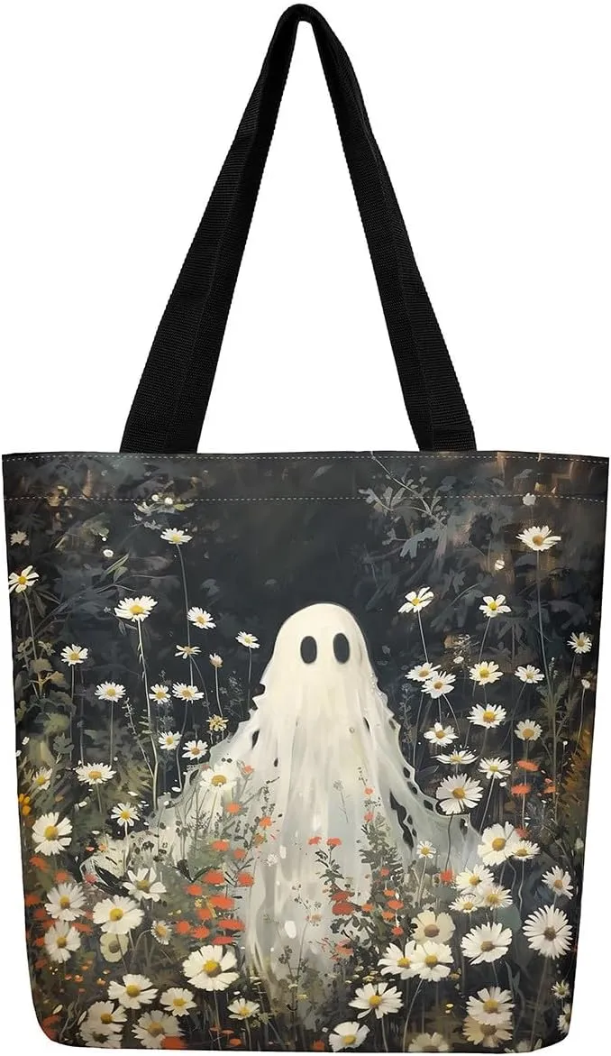Halloween Canvas Tote Bag for Men Women Adults Cartoon Decorative Aesthetic Shoulder Handbags for Shopping Gym