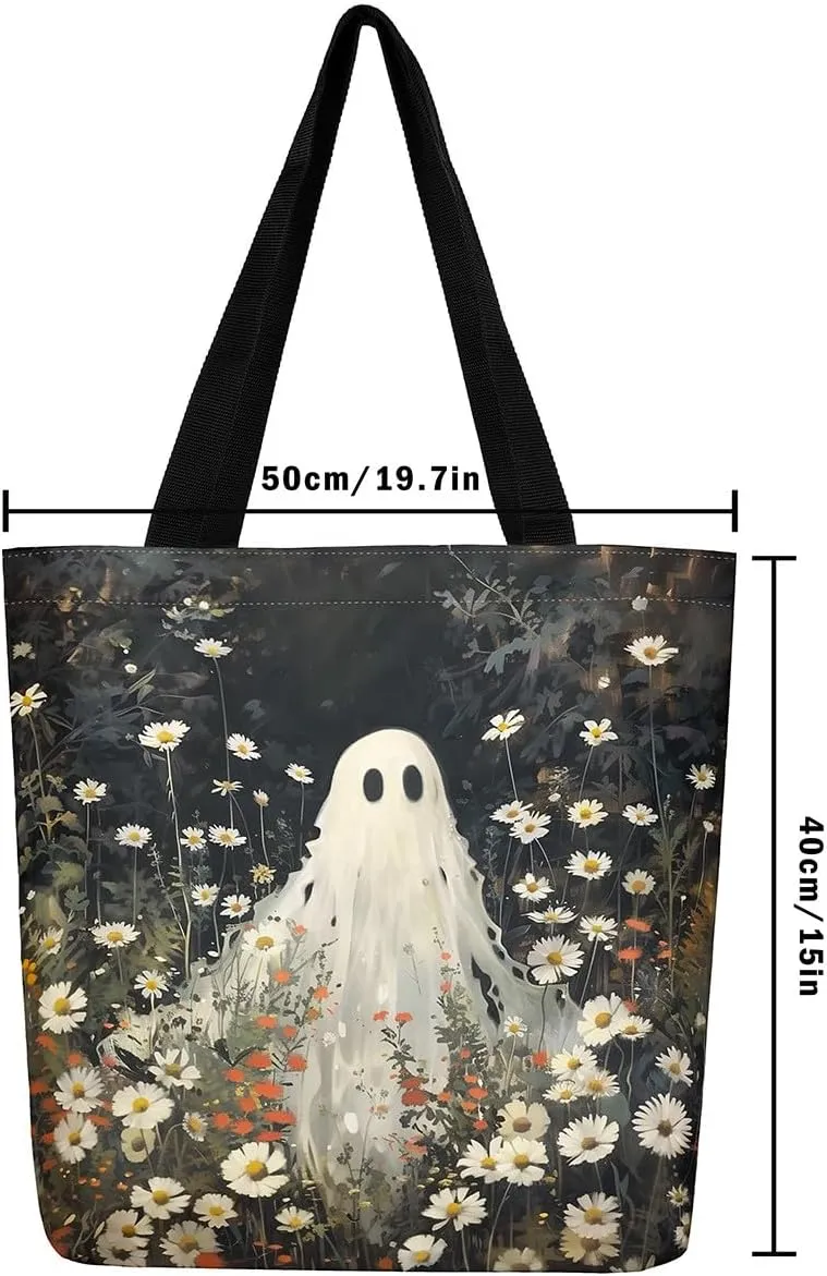 Halloween Canvas Tote Bag for Men Women Adults Cartoon Decorative Aesthetic Shoulder Handbags for Shopping Gym