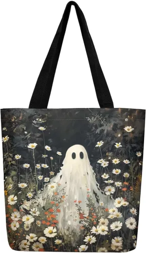 Halloween Canvas Tote Bag for Men Women Adults Cartoon Decorative Aesthetic Shoulder Handbags for Shopping Gym