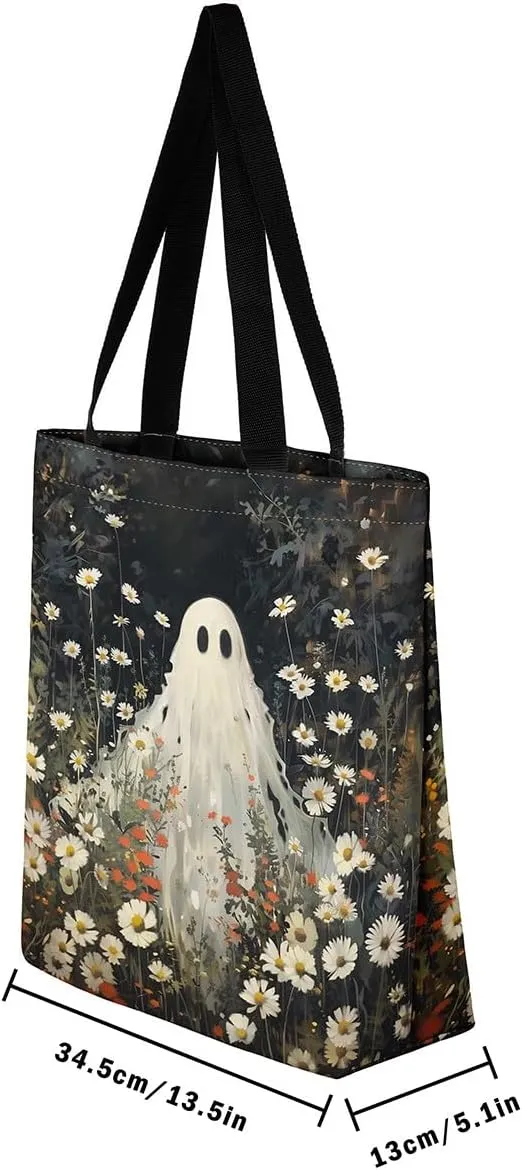 Halloween Canvas Tote Bag for Men Women Adults Cartoon Decorative Aesthetic Shoulder Handbags for Shopping Gym