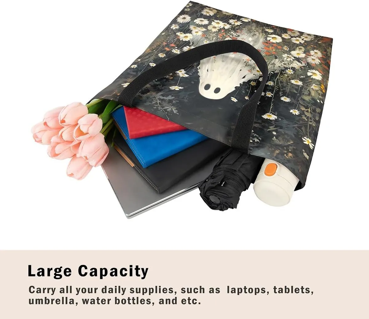 Halloween Canvas Tote Bag for Men Women Adults Cartoon Decorative Aesthetic Shoulder Handbags for Shopping Gym