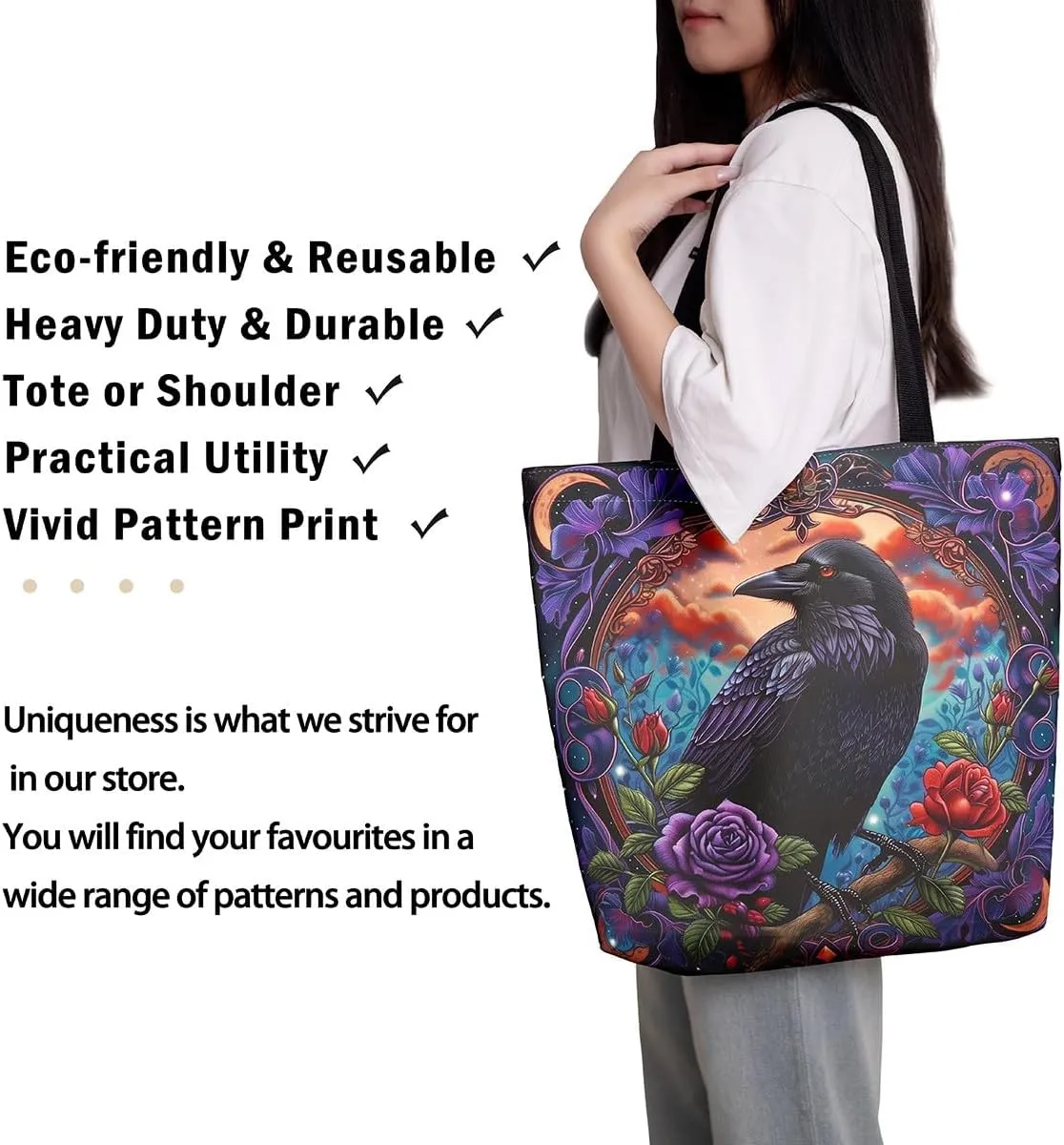 Halloween Canvas Tote Bag for Men Women Adults Cartoon Decorative Aesthetic Shoulder Handbags for Shopping Gym