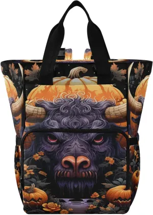 Halloween Pattern Bison Diaper Bag Travel Backpack Large Capacity Tote Mom Bags for Dad Women Girls