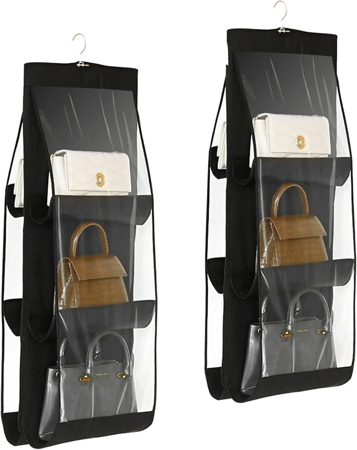 Handbag Storage Hanging Purse Organizer Bedroom Organization Dust-Proof Holder Bag for Wardrobe Closet (Black-2Pack)