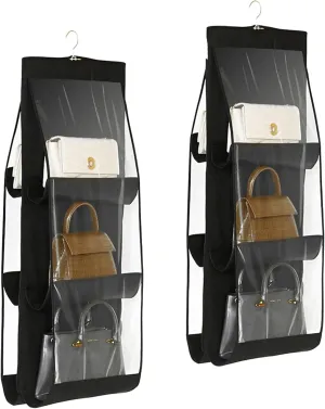 Handbag Storage Hanging Purse Organizer Bedroom Organization Dust-Proof Holder Bag for Wardrobe Closet (Black-2Pack)