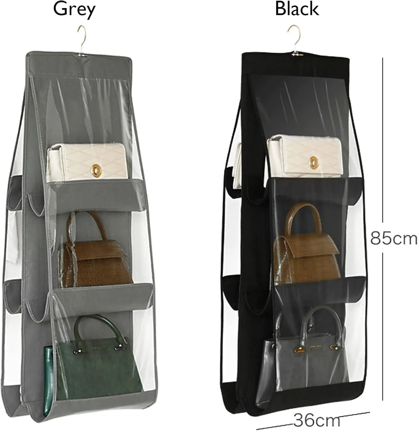 Handbag Storage Hanging Purse Organizer Bedroom Organization Dust-Proof Holder Bag for Wardrobe Closet (Black-2Pack)