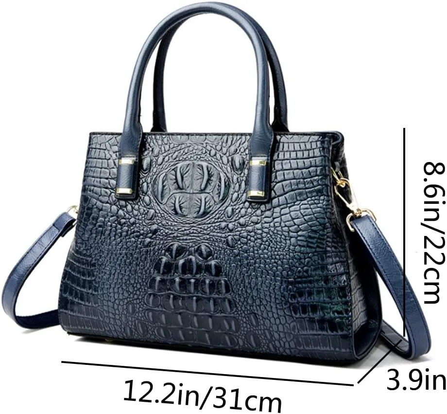 Handbag Tote Purse for Women Crocodile Pattern Embossed Top-handle Satchel Fuax Leather Shoulder Bag