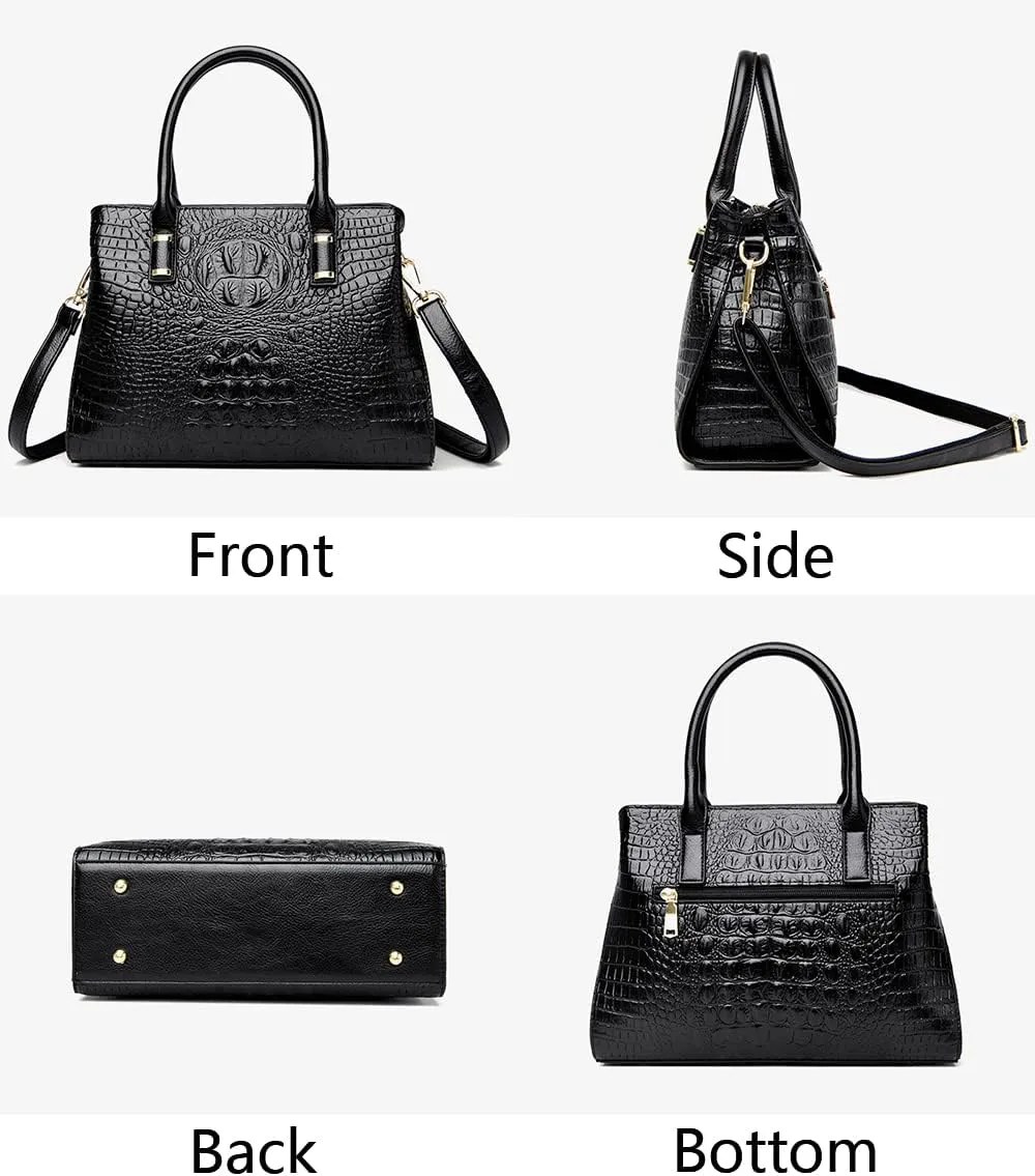 Handbag Tote Purse for Women Crocodile Pattern Embossed Top-handle Satchel Fuax Leather Shoulder Bag
