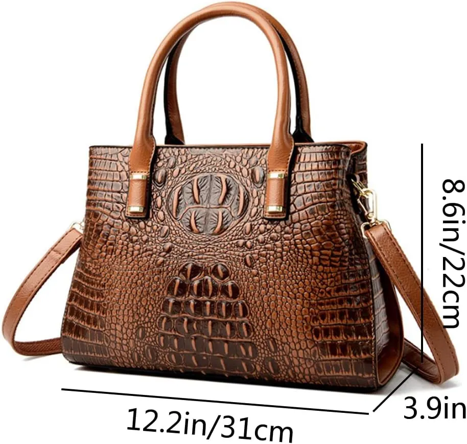 Handbag Tote Purse for Women Crocodile Pattern Embossed Top-handle Satchel Fuax Leather Shoulder Bag