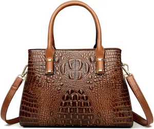 Handbag Tote Purse for Women Crocodile Pattern Embossed Top-handle Satchel Fuax Leather Shoulder Bag