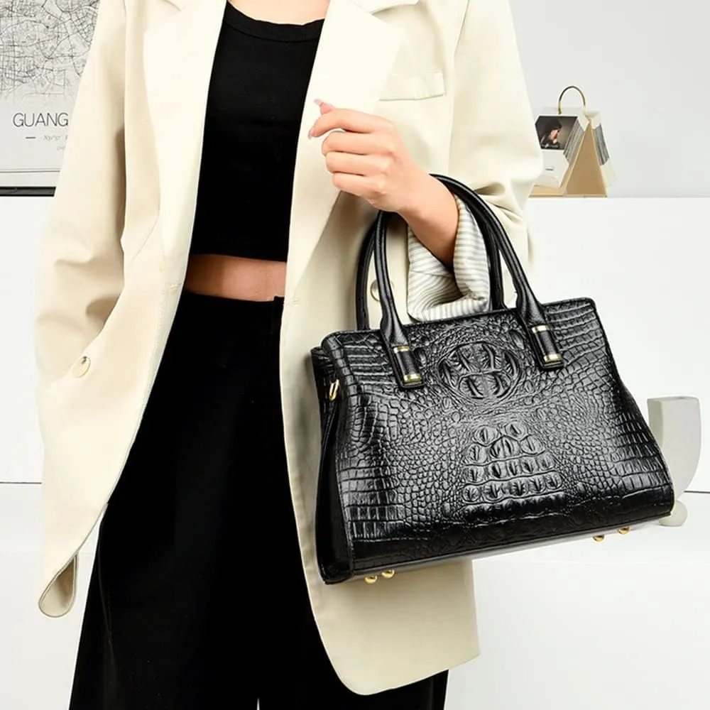 Handbag Tote Purse for Women Crocodile Pattern Embossed Top-handle Satchel Fuax Leather Shoulder Bag