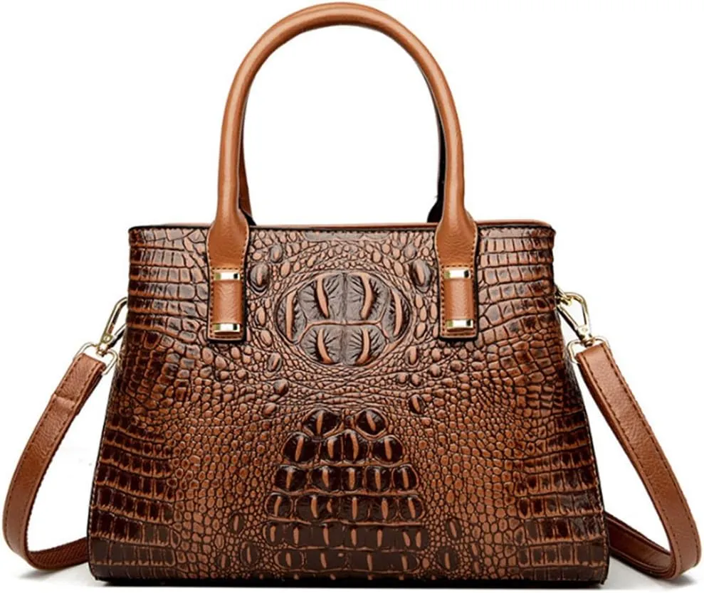 Handbag Tote Purse for Women Crocodile Pattern Embossed Top-handle Satchel Fuax Leather Shoulder Bag