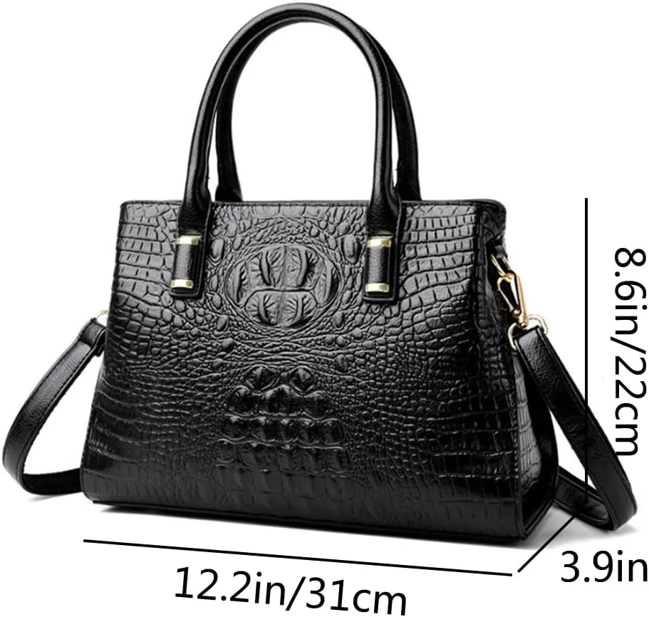 Handbag Tote Purse for Women Crocodile Pattern Embossed Top-handle Satchel Fuax Leather Shoulder Bag
