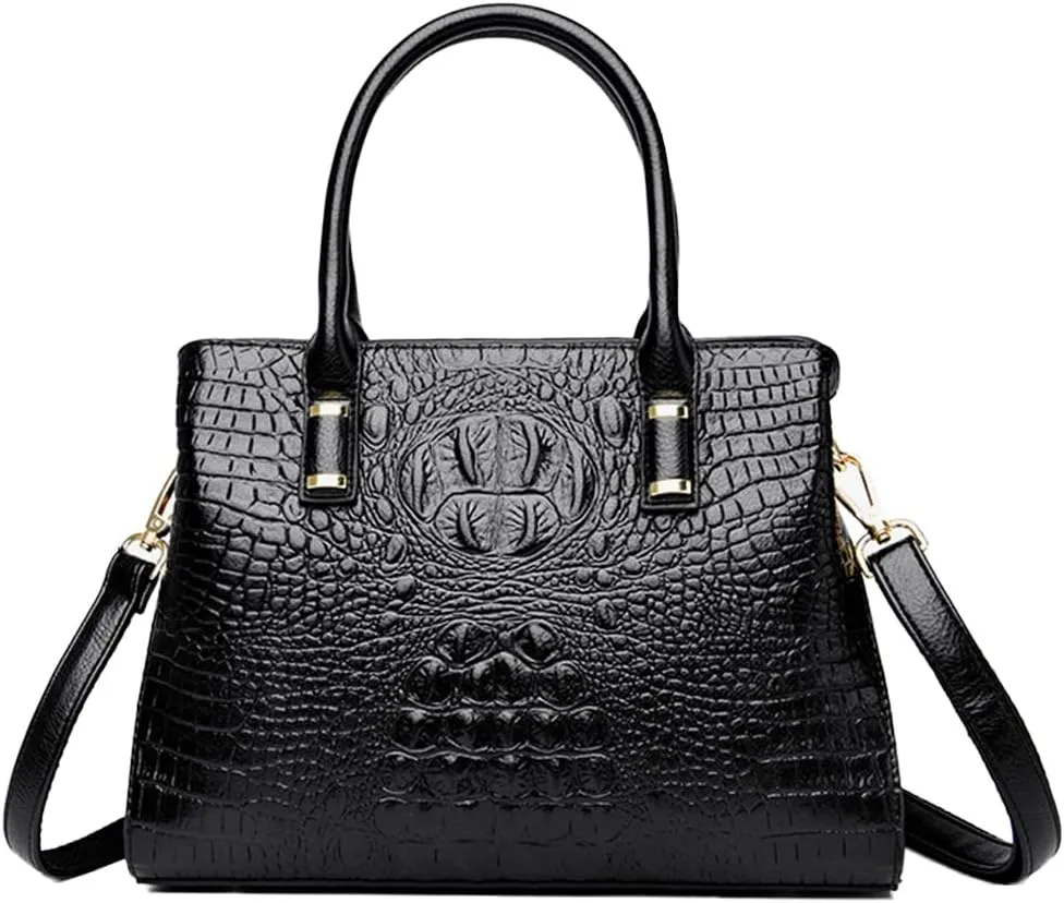 Handbag Tote Purse for Women Crocodile Pattern Embossed Top-handle Satchel Fuax Leather Shoulder Bag