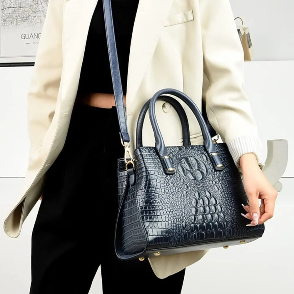 Handbag Tote Purse for Women Crocodile Pattern Embossed Top-handle Satchel Fuax Leather Shoulder Bag